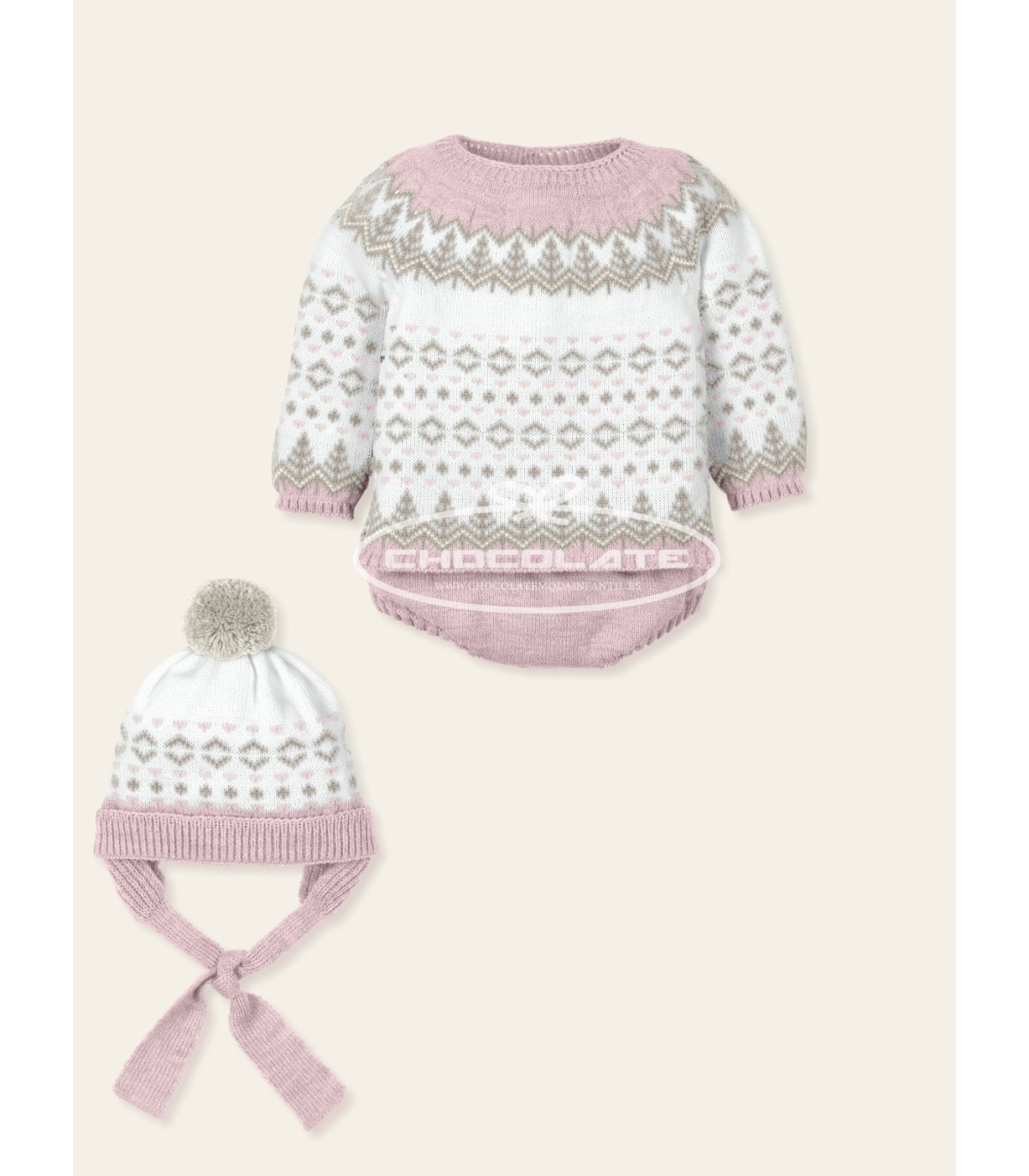 Conjunto bebé de punto con greca rosa de Mac ilusión | Conjunto de ...