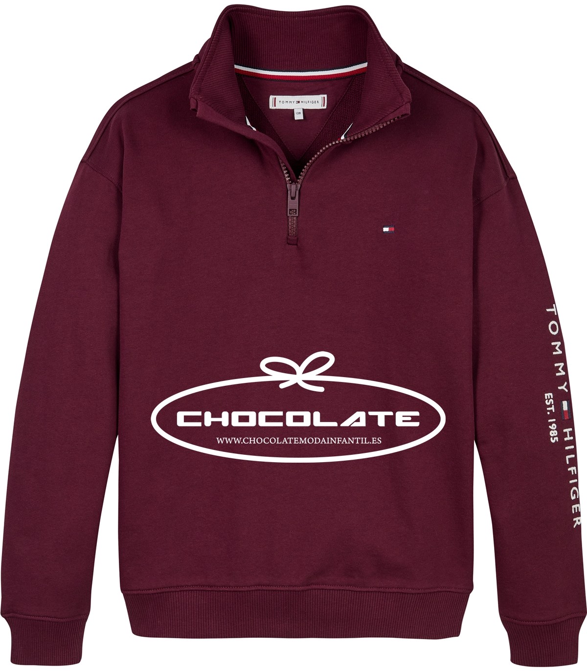 Sudadera burdeos con cremallera de Tommy Hilfiger para niño | Sudad...