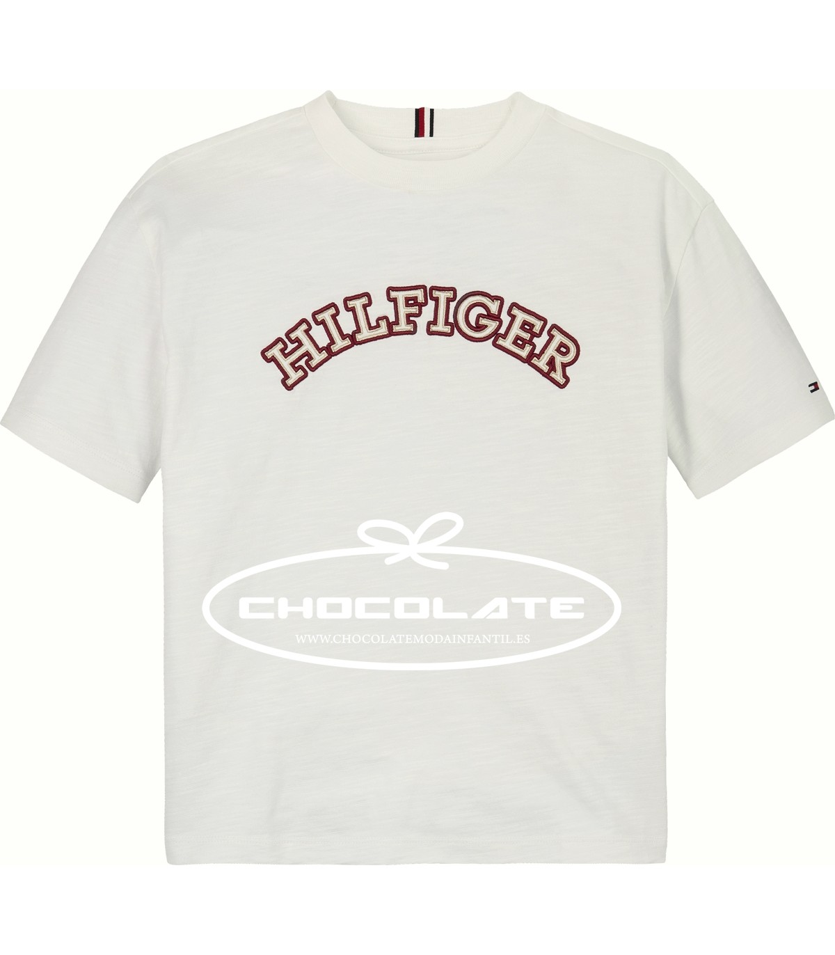 Camiseta blanca con logo bordado en burdeos de Tommy Hilfiger | Cam...