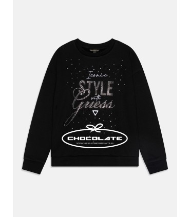 Sudadera negra de Guess para niña con detalles de strass | Sudadera...