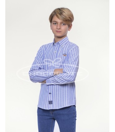 Camisa rayas blanca y azul Spagnolo | Camisa para niño en tejido Ox...