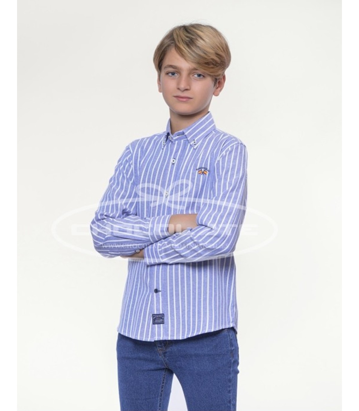 Camisa rayas blanca y azul Spagnolo | Camisa para niño en tejido Ox...