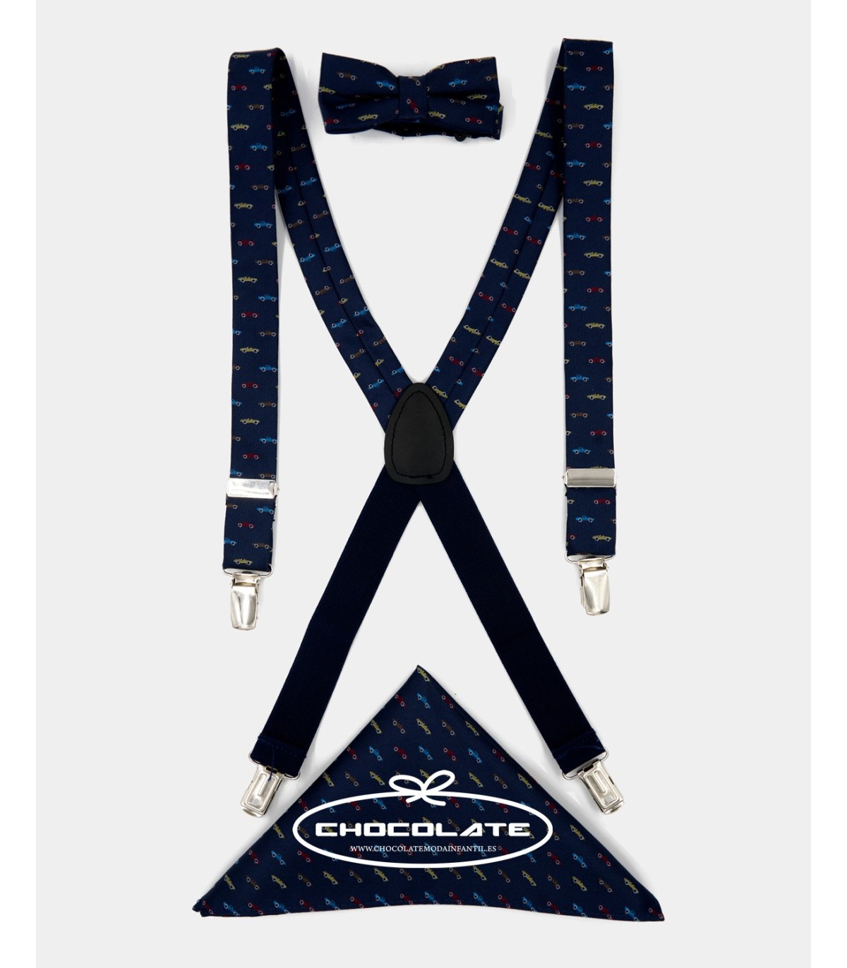Pajarita y tirantes azul motivo coches de Spagnolo | Conjunto para ...