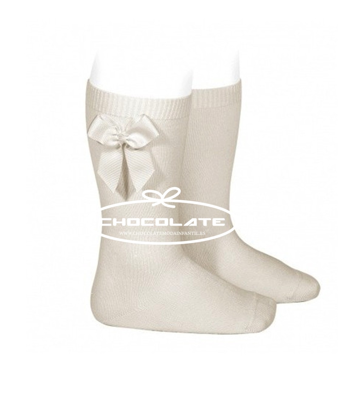 Media alta color lino con lazo de la marca Condor | Calcetín alto d...