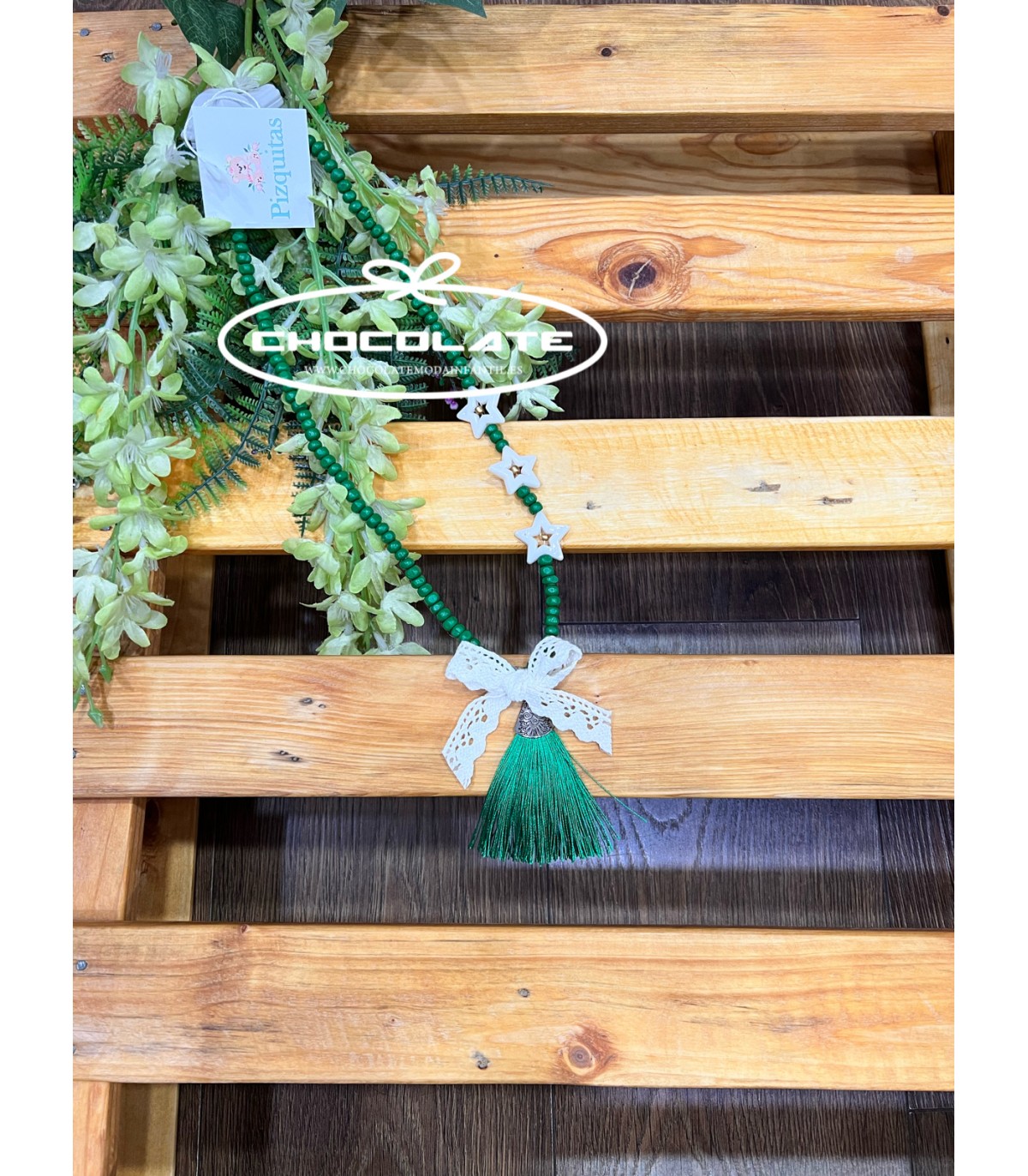 Collar para niña de bolas y colgante verde | Precioso collar para n...