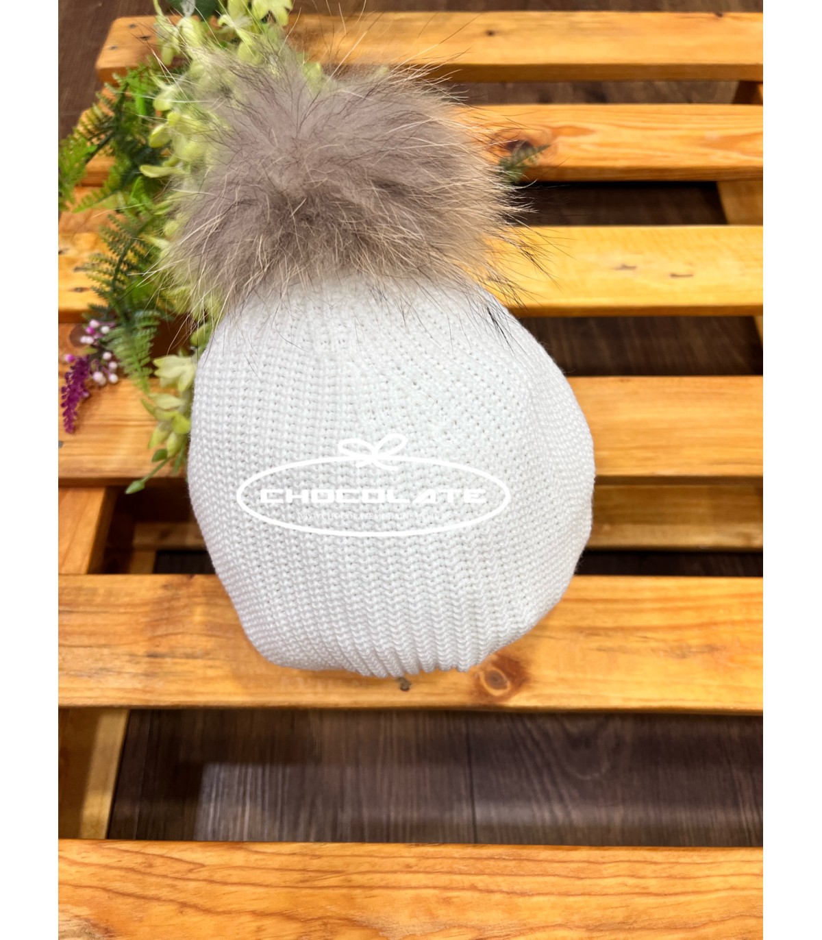 Gorro blanco con pompón natural de Granlei | Gorro para niña y niño...