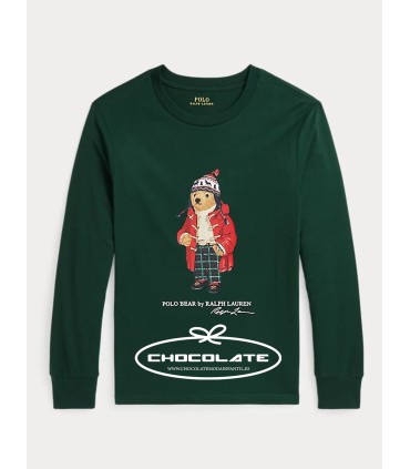 Camiseta verde osito manga larga de Ralph Lauren niño | Camiseta de...