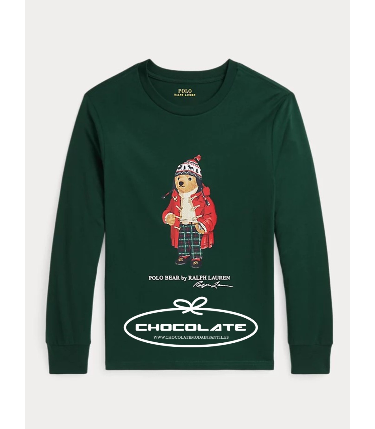 Camiseta verde osito manga larga de Ralph Lauren niño | Camiseta de...