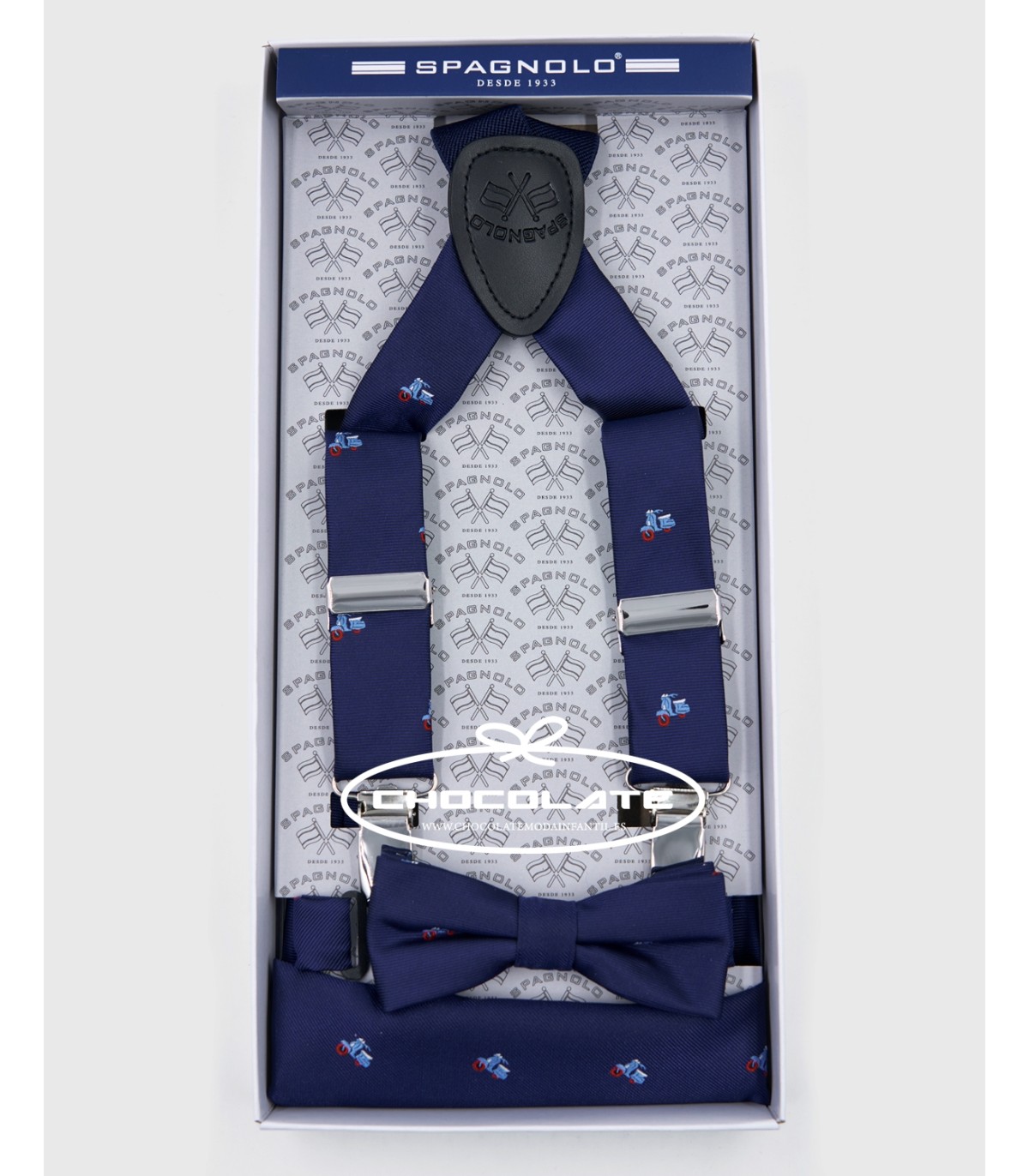 Pack de tirantes, pajarita y pañuelo marino motos Spagnolo | Conjun...