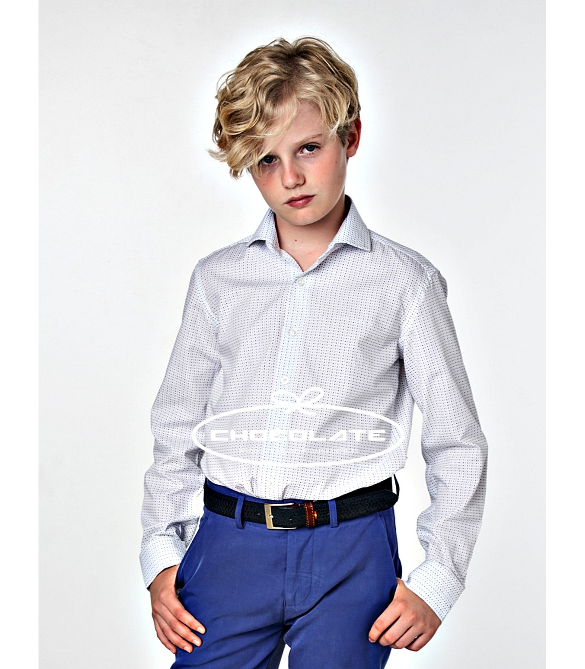 Camisa blanca con motivos azules y color topo de Spagnolo | Camisa ...