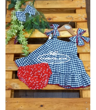 Jesusito niña en vichy azul marino de Mon petit bonbon | Jesusito p...