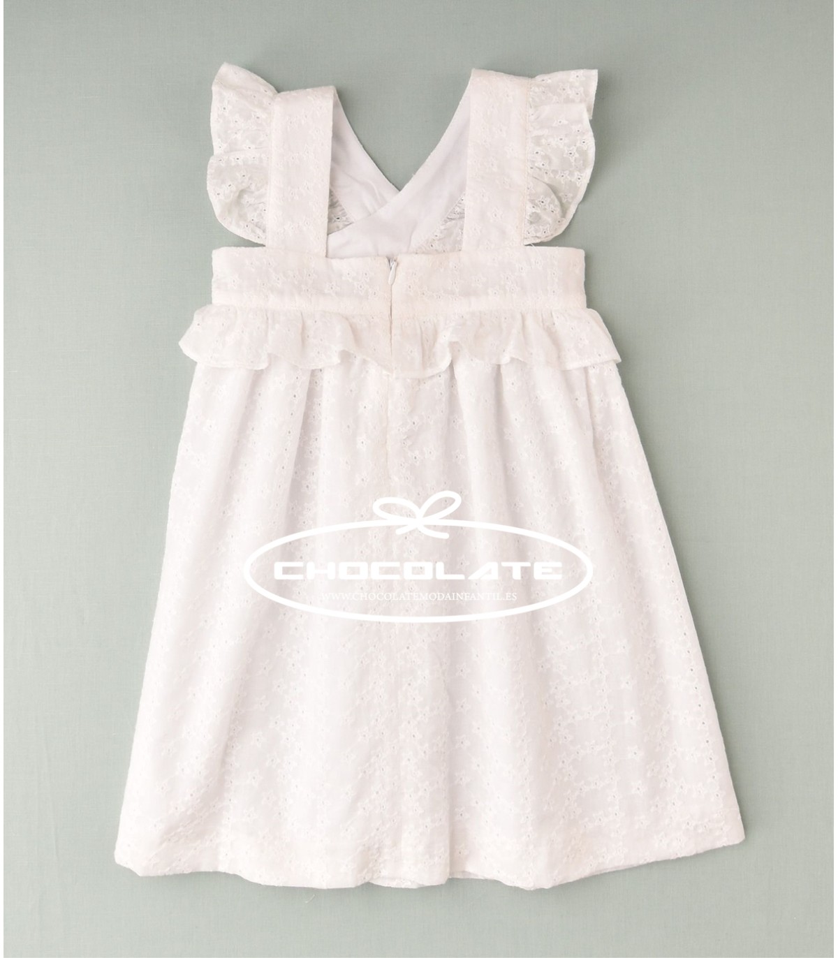 Vestido para niña en tejido perforado blanco de Jose Varón | Origin...