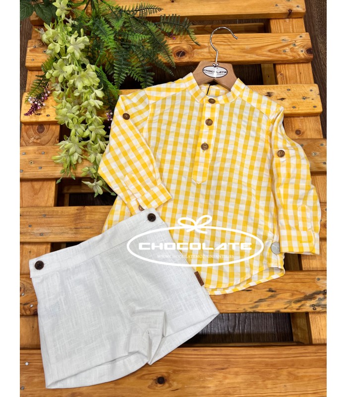 Camisa niño vichy amarillo colección Kittie de La Martinica | Camis...