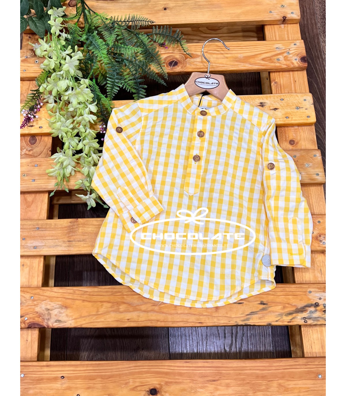 Camisa niño vichy amarillo colección Kittie de La Martinica | Camis...
