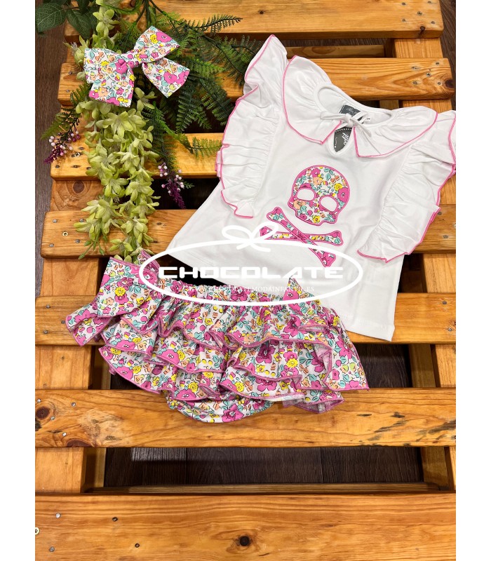 Conjunto camiseta calavera y braguita flor de Mon Petit Bonbon | Co...