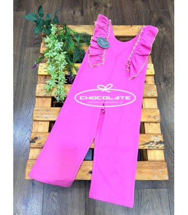 Mono algodón fucsia remates amarillos de Mon Petit Bonbon | Mono pa...