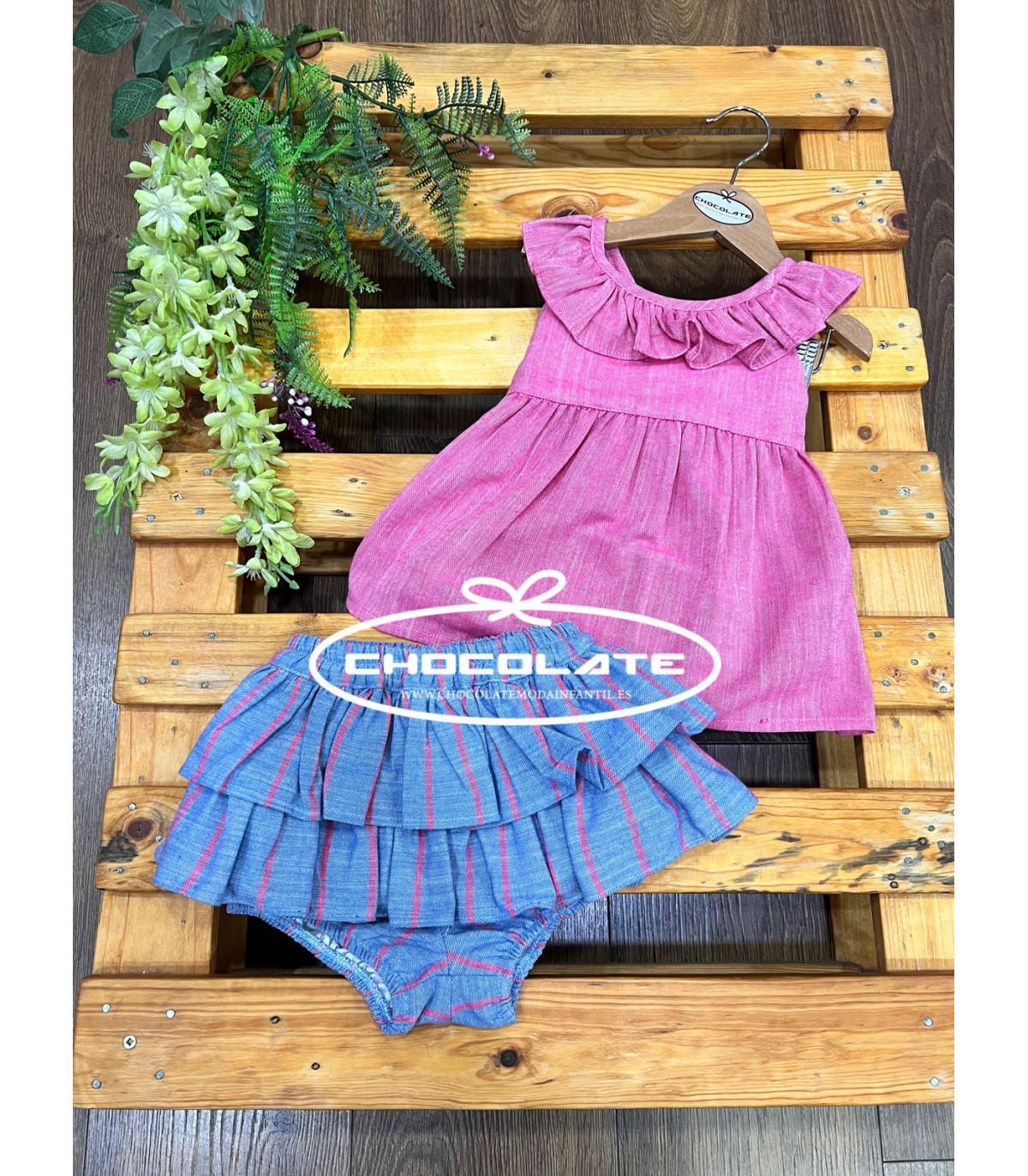 Conjunto niña de blusa fucsia y braguita rayas de Cocote | Conjunto...