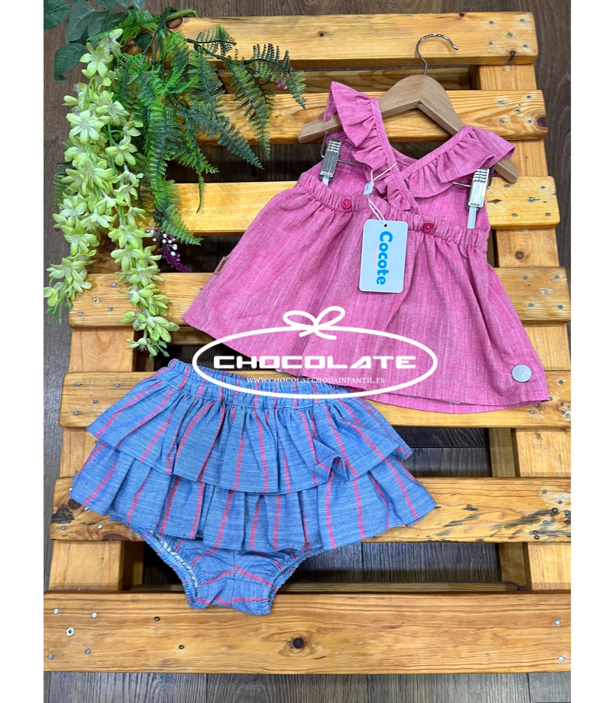 Conjunto niña de blusa fucsia y braguita rayas de Cocote | Conjunto...