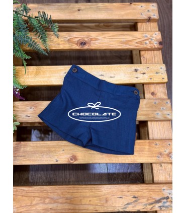 Pantalón corto para niño en lino azul marino de Cocote | Pantalón c...