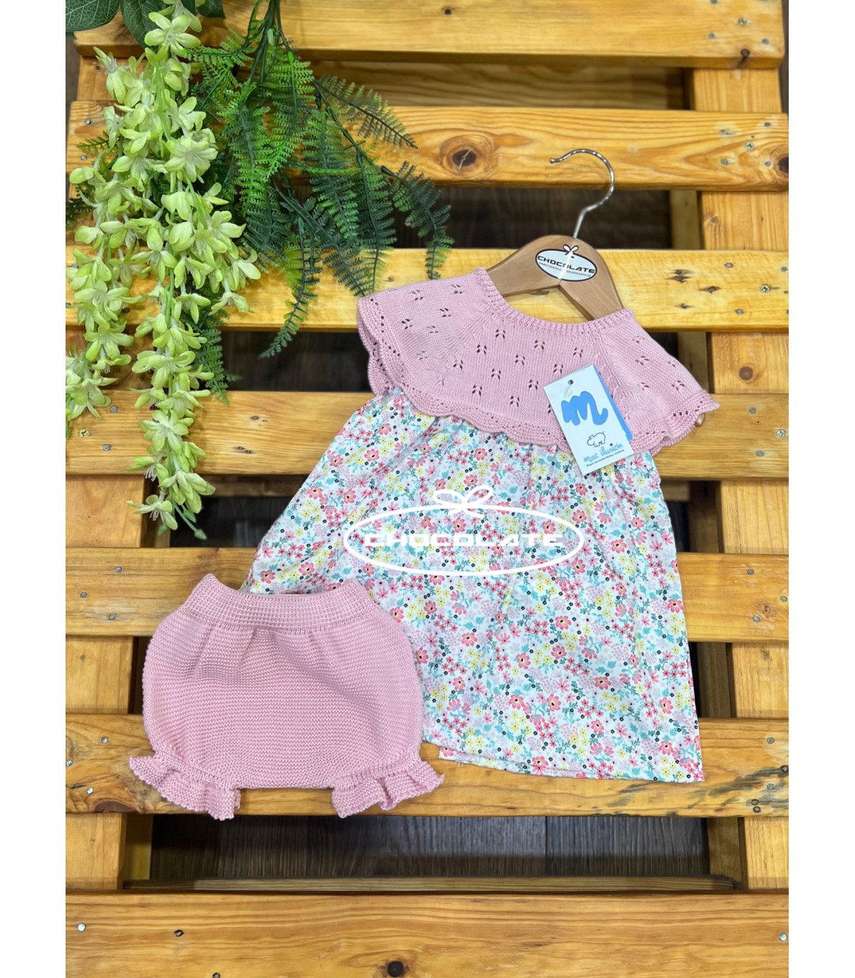 Vestido y culotte punto con tejido liberty de Mac ilusión para bebé...