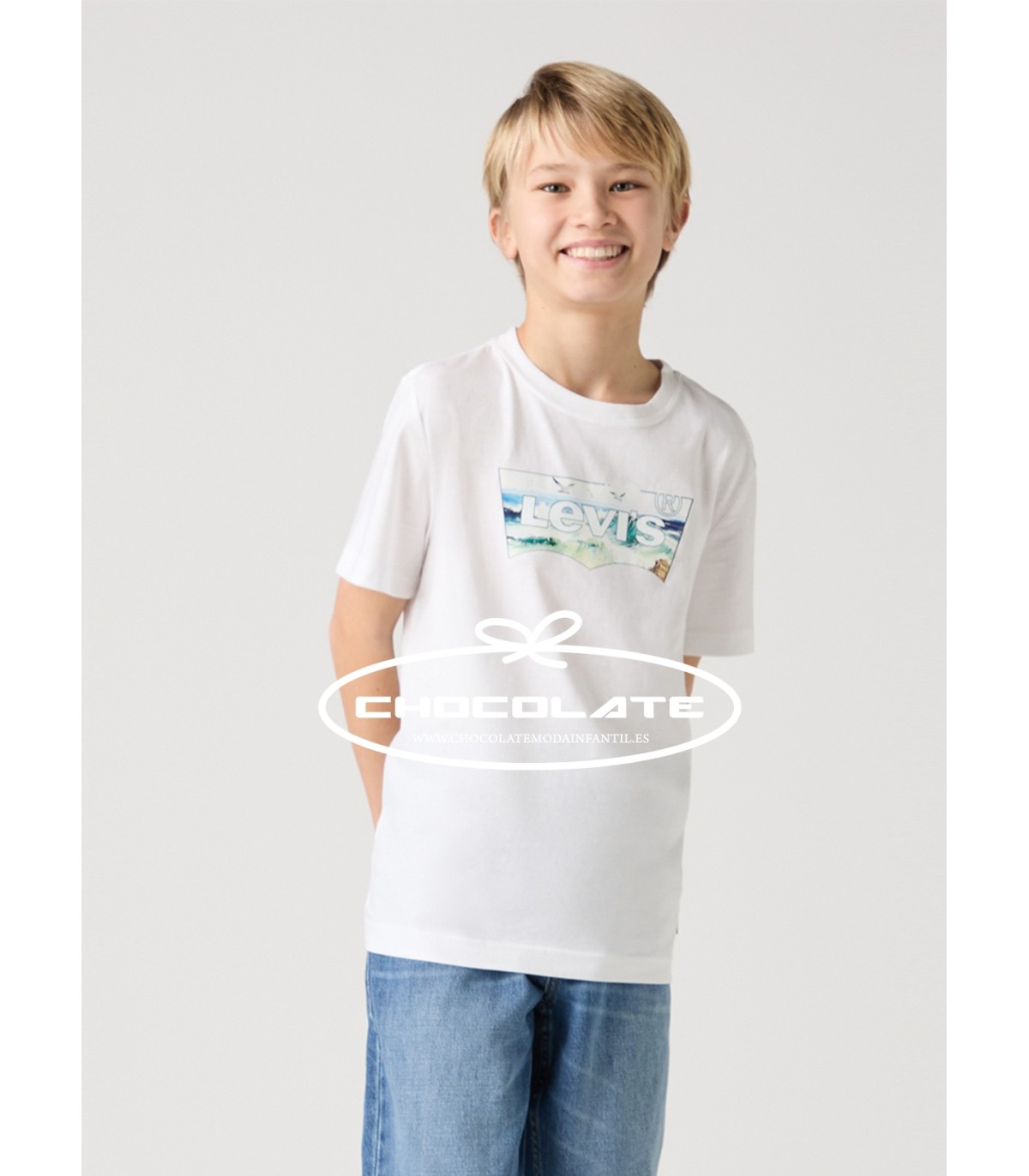 Camiseta blanca logo azul de Levis para niño | Camiseta blanca para...