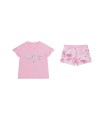 Conjunto para niña de camiseta rosa y short de algodón de Guess