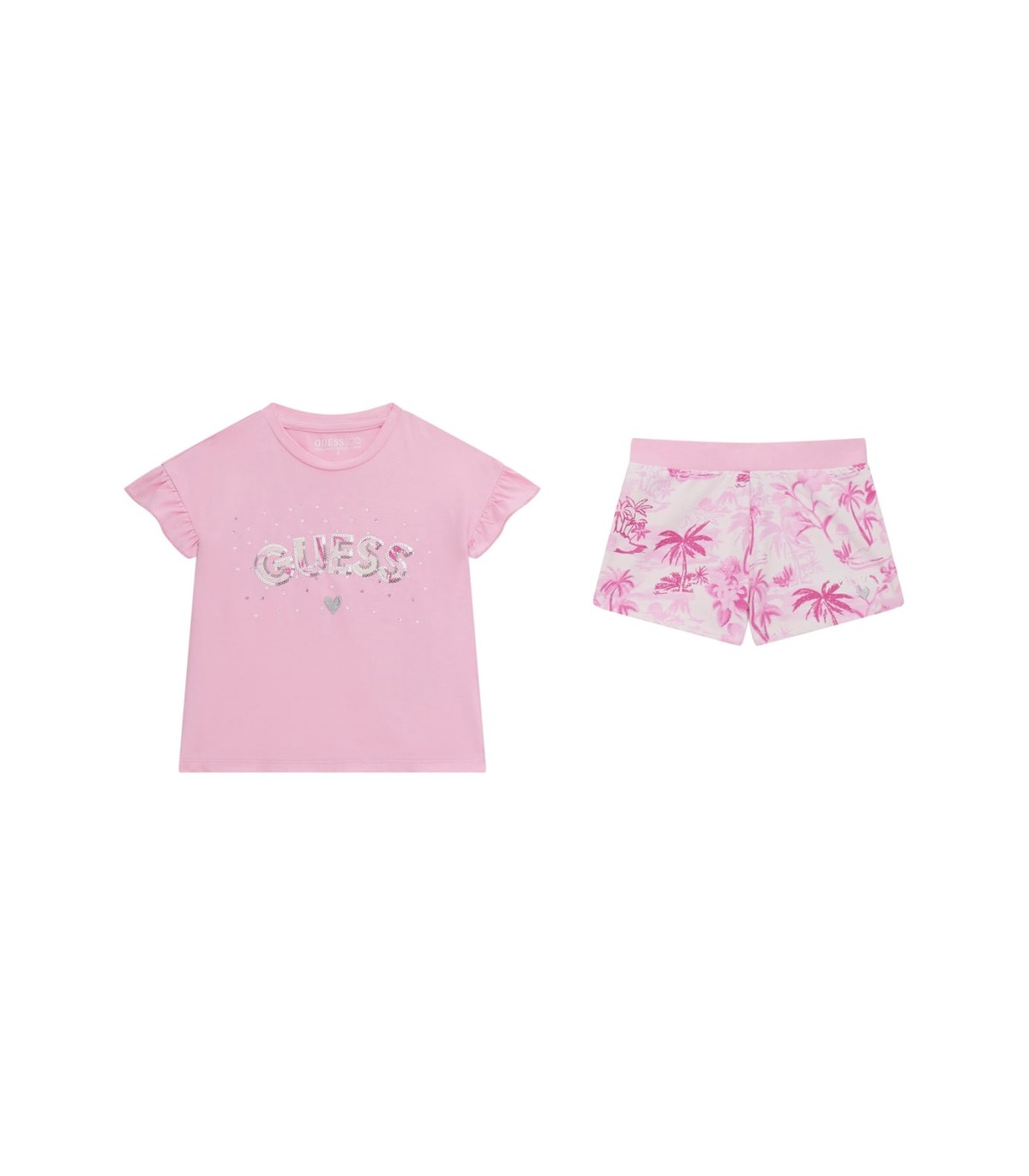 Conjunto para niña de camiseta rosa y short de algodón de Guess | P...