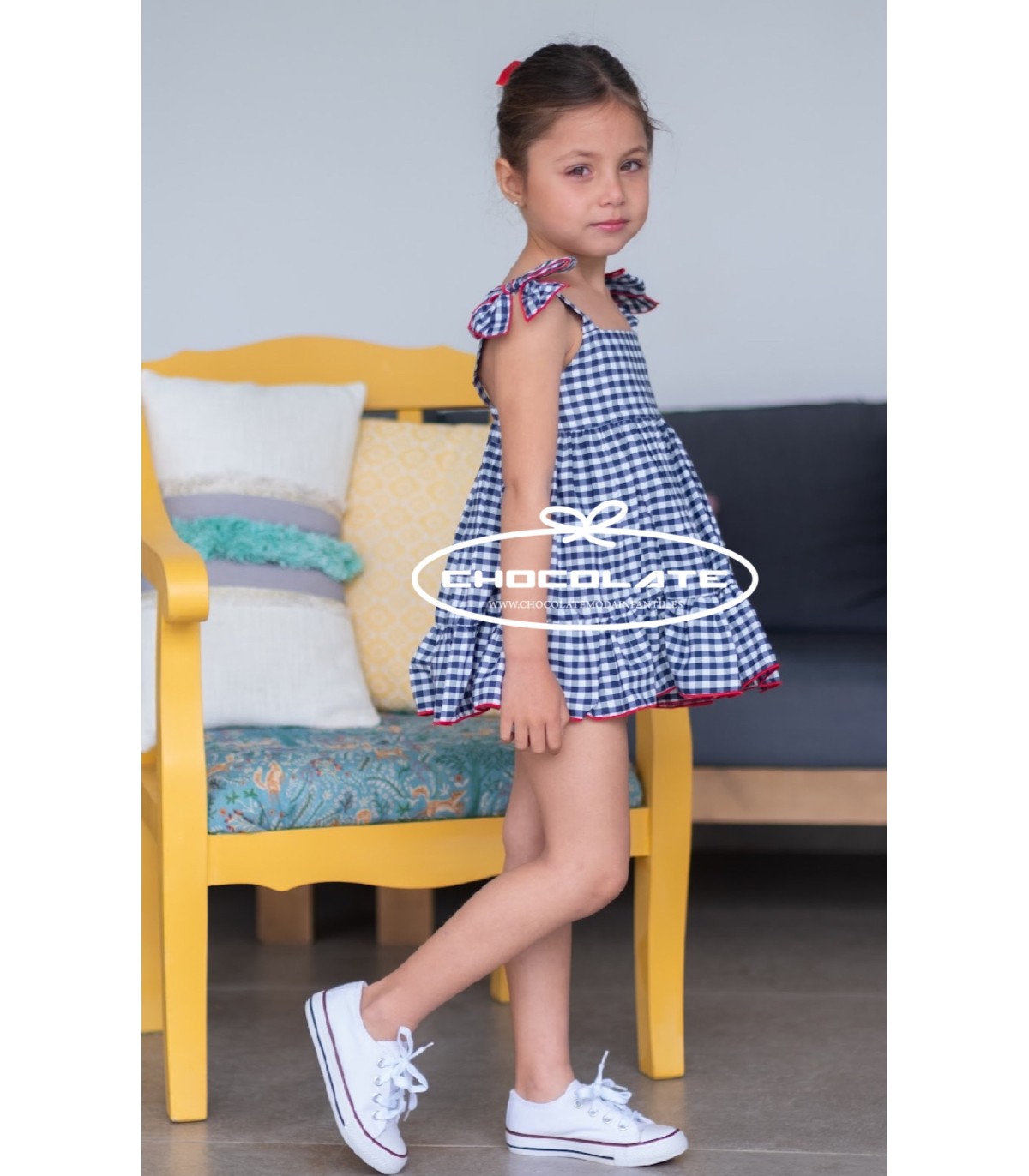 Jesusito niña en vichy azul marino de Mon petit bonbon | Jesusito p...