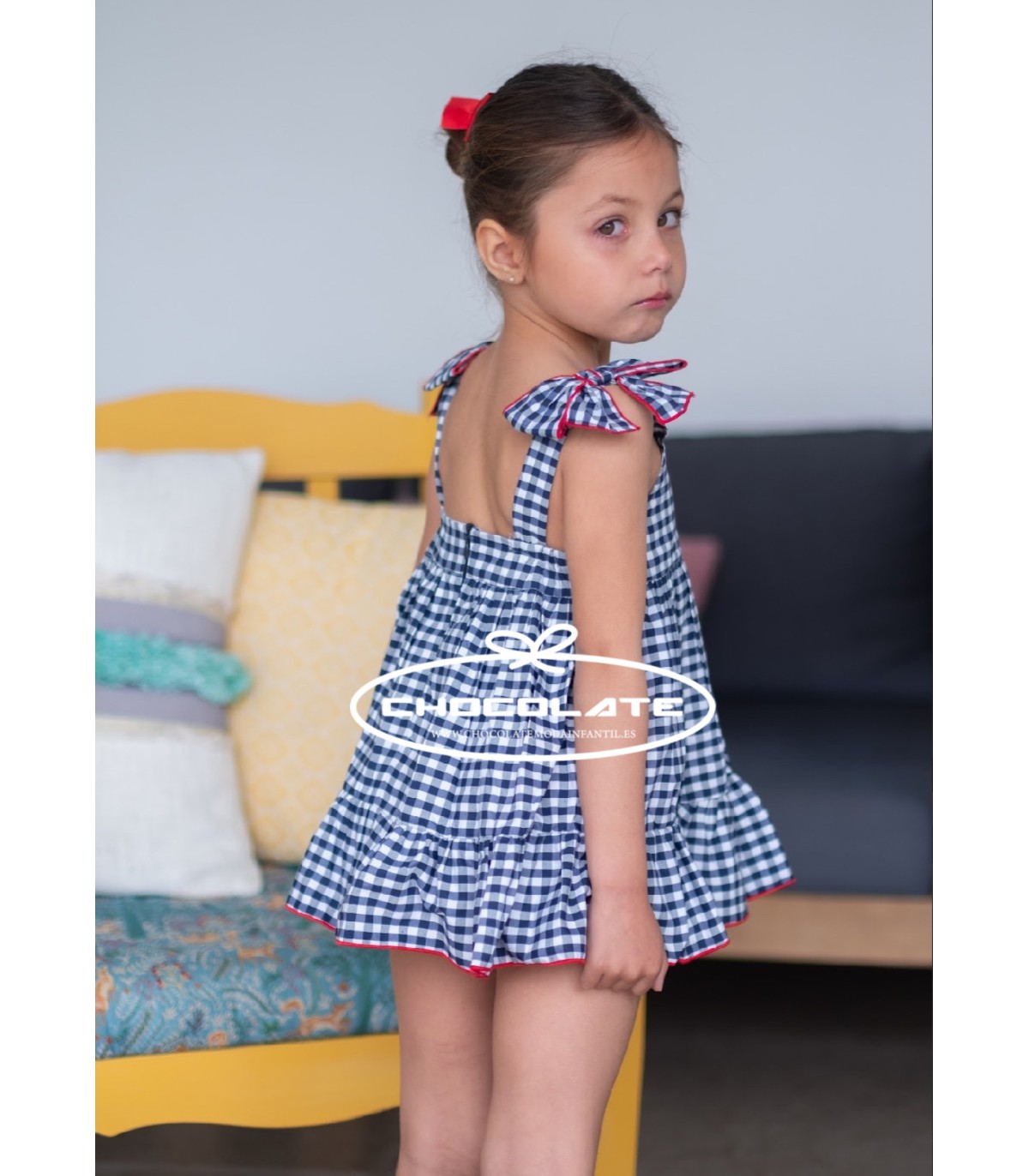 Jesusito niña en vichy azul marino de Mon petit bonbon | Jesusito p...