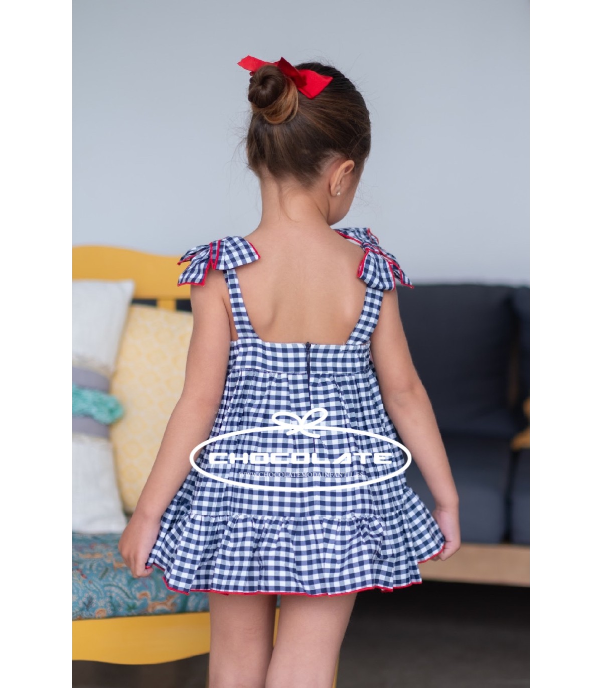 Jesusito niña en vichy azul marino de Mon petit bonbon | Jesusito p...