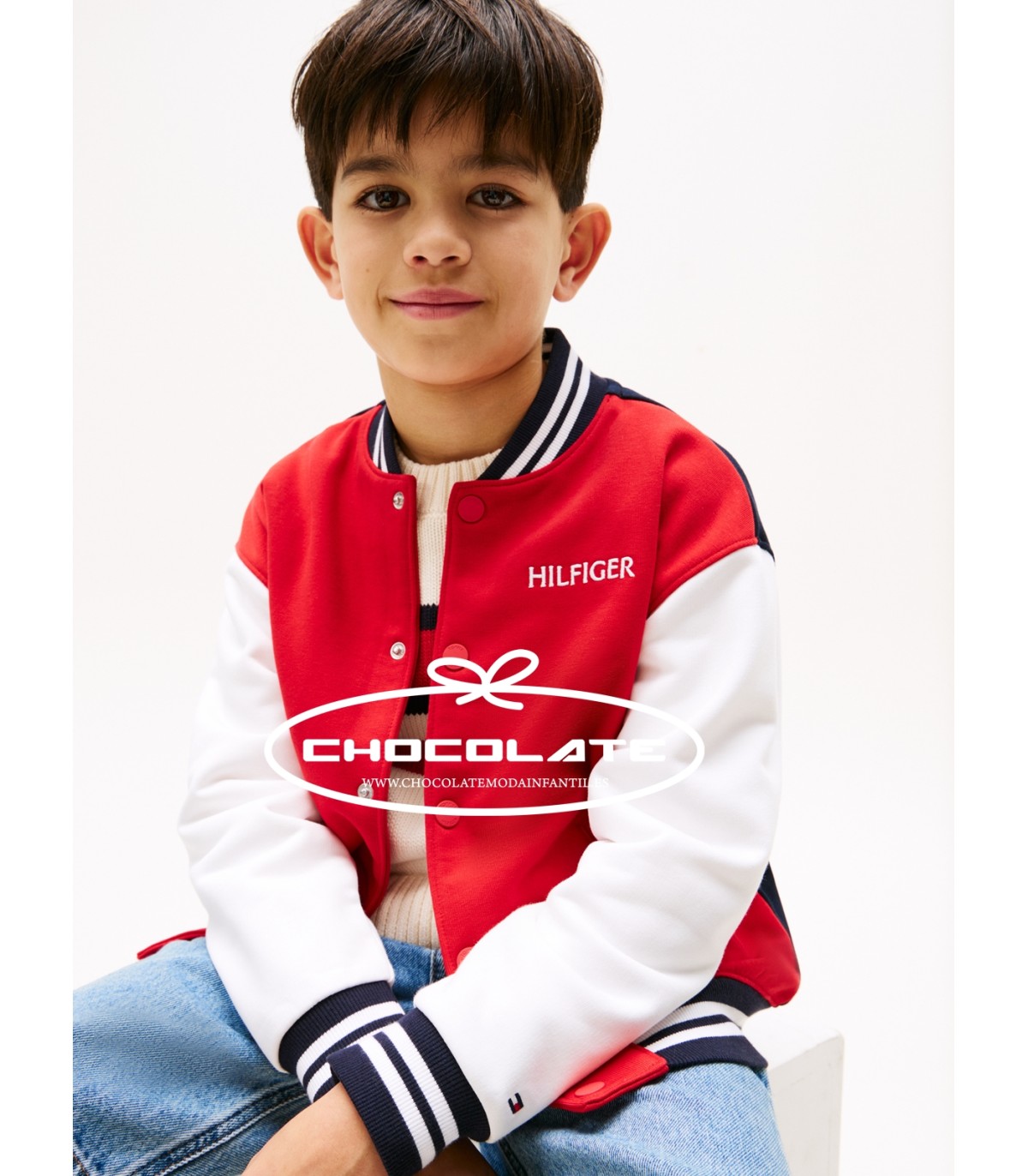 Chaqueta bomber roja, blanca y marino de Tommy Hilfiger para niño |...