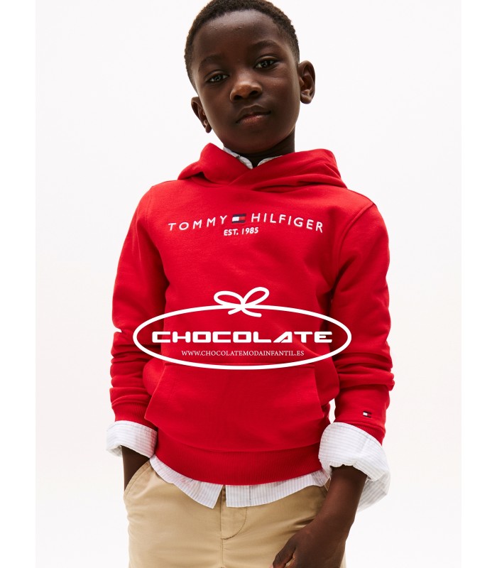 Sudadera roja básica de Tommy Hilfiger para niño con capucha | Suda...