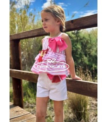 Short y blusón rayas blanco y rosa de Nini | Conjunto para niña de ...