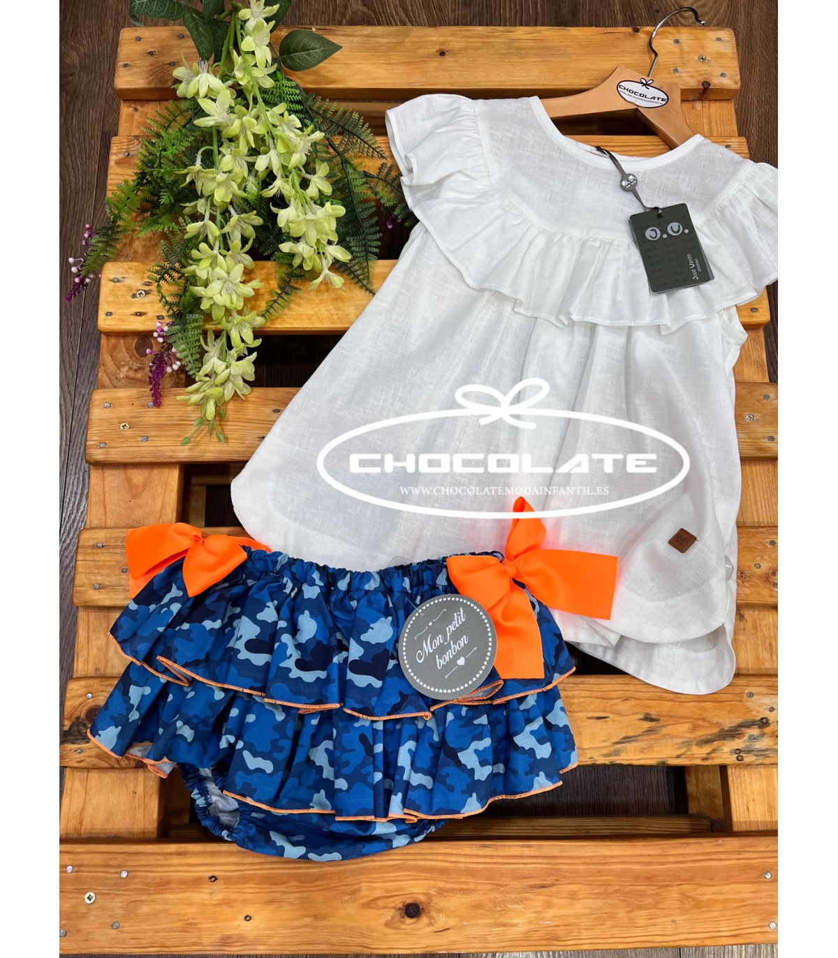 Braguita camuflaje Mon petit y blusón blanco J.Varón | Preciosa ran...