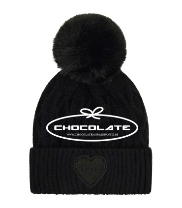 Gorro negro niña Guess | Gorro de punto color negro con pompón para...