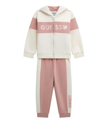 Chándal niña beige y rosa Guess | Chándal para bebe niña formado po...
