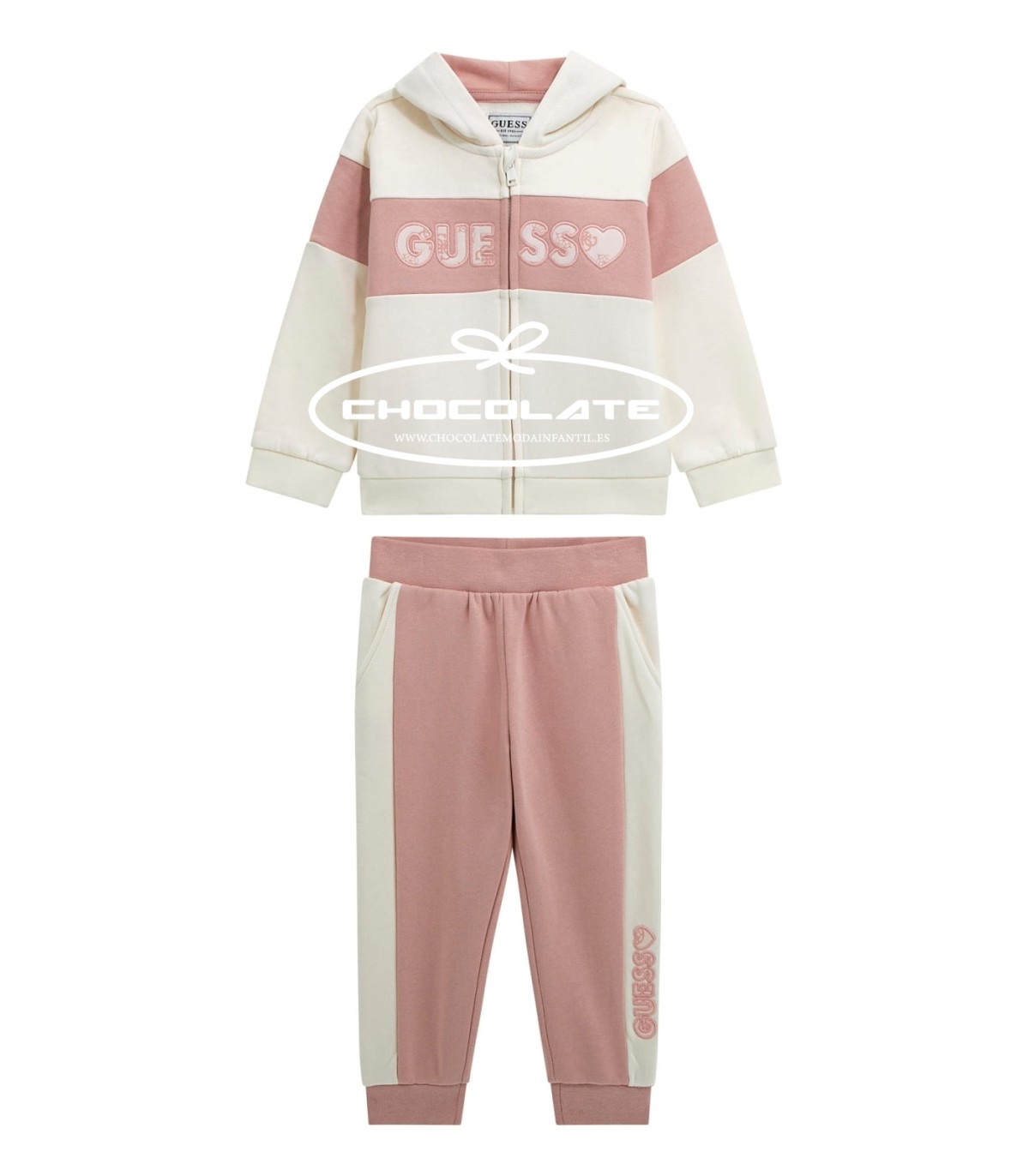 Chándal niña beige y rosa Guess | Chándal para bebe niña formado po...