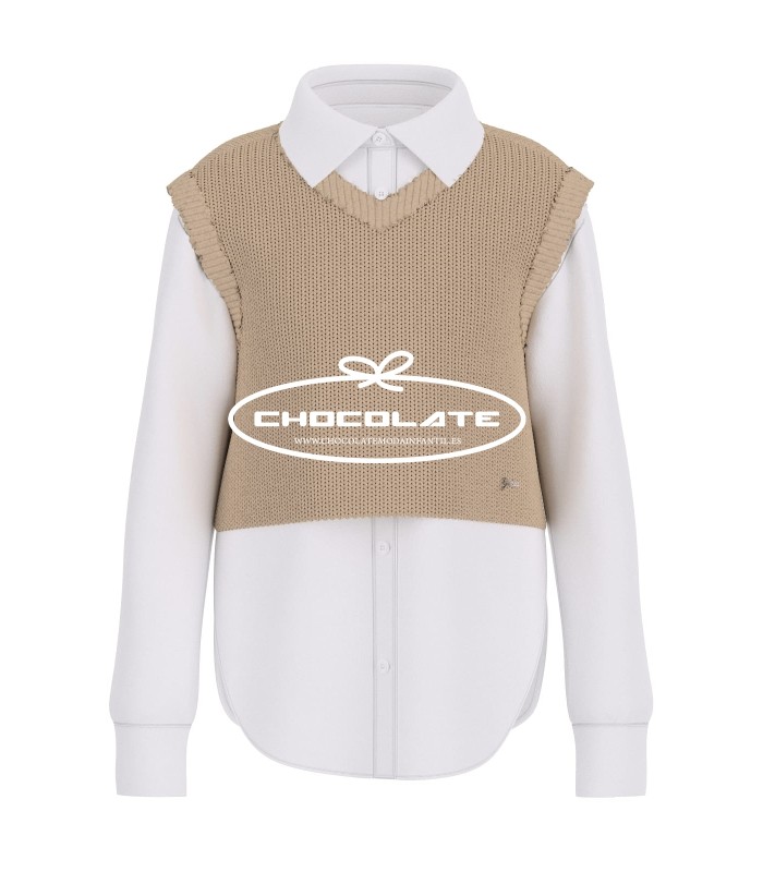 Camisa blanca con chaleco camel de Guess para niña | Camisa blanca ...