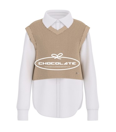 Camisa blanca con chaleco camel de Guess para niña | Camisa blanca ...