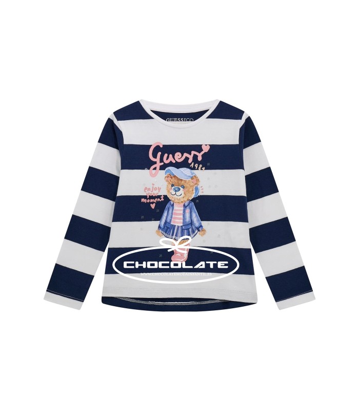 Camiseta de rayas marineras con osita de Guess para niña | ⚓ Camise...