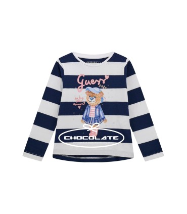 Camiseta de rayas marineras con osita de Guess para niña | ⚓ Camise...
