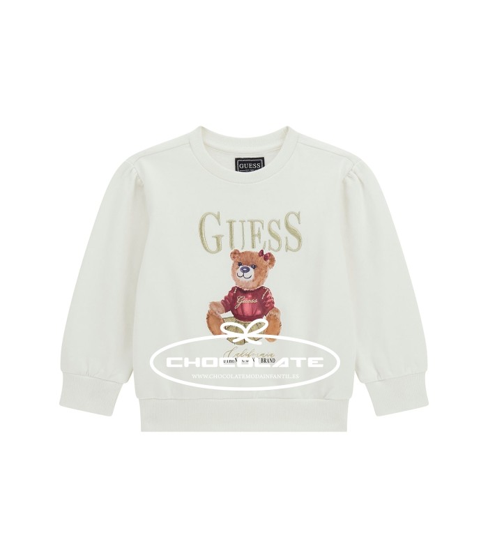 Sudadera blanco roto con osito de Guess para niña | Sudadera de Gue...