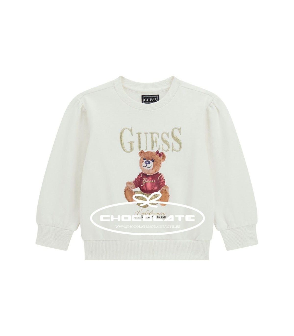 Sudadera blanco roto con osito de Guess para niña | Sudadera de Gue...