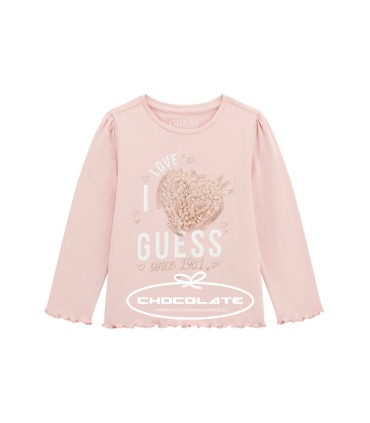 Camiseta rosa de Guess para niña con corazón en relieve | Camiseta ...