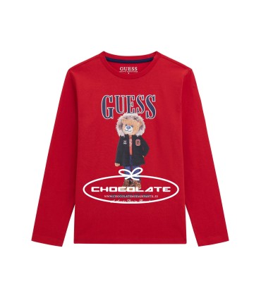 Camiseta roja de Guess para niño con motivo de oso | Camiseta de la...
