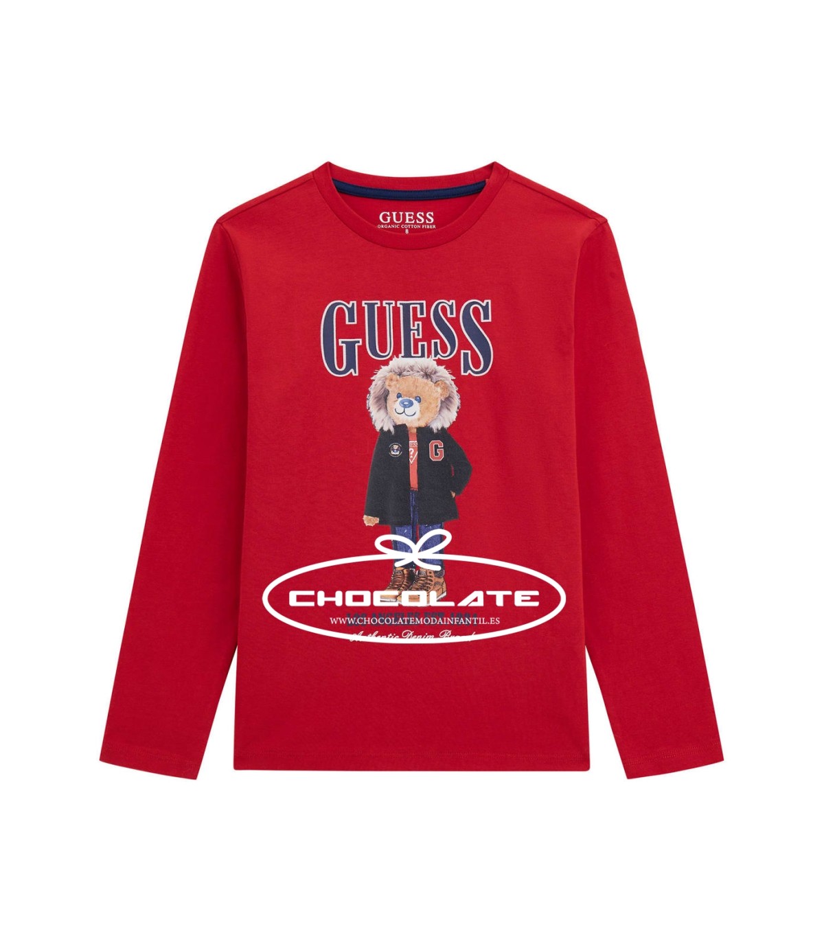 Camiseta roja de Guess para niño con motivo de oso | Camiseta de la...