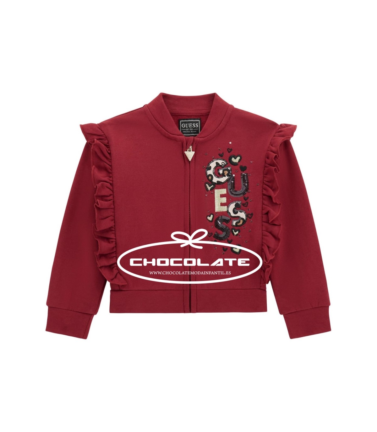 Sudadera burdeos de Guess para niña | Sudadera de Guess kids para n...