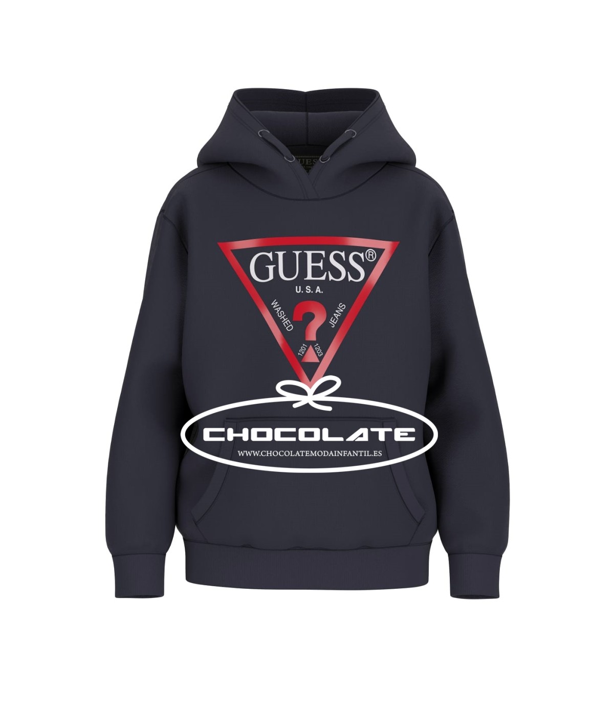 Sudadera azul marino logo rojo de Guess para niño | Sudadera de Gue...
