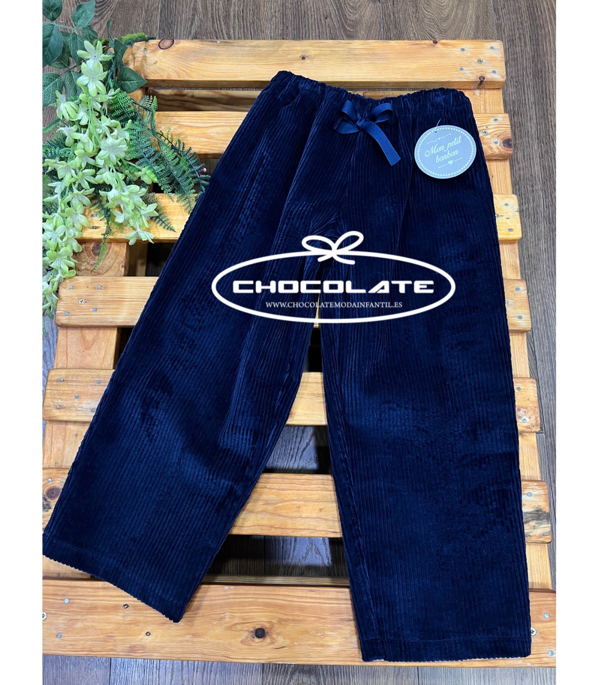 Pantalón de pana azul marino de Mon Petit Bonbon para niña | Pantal...