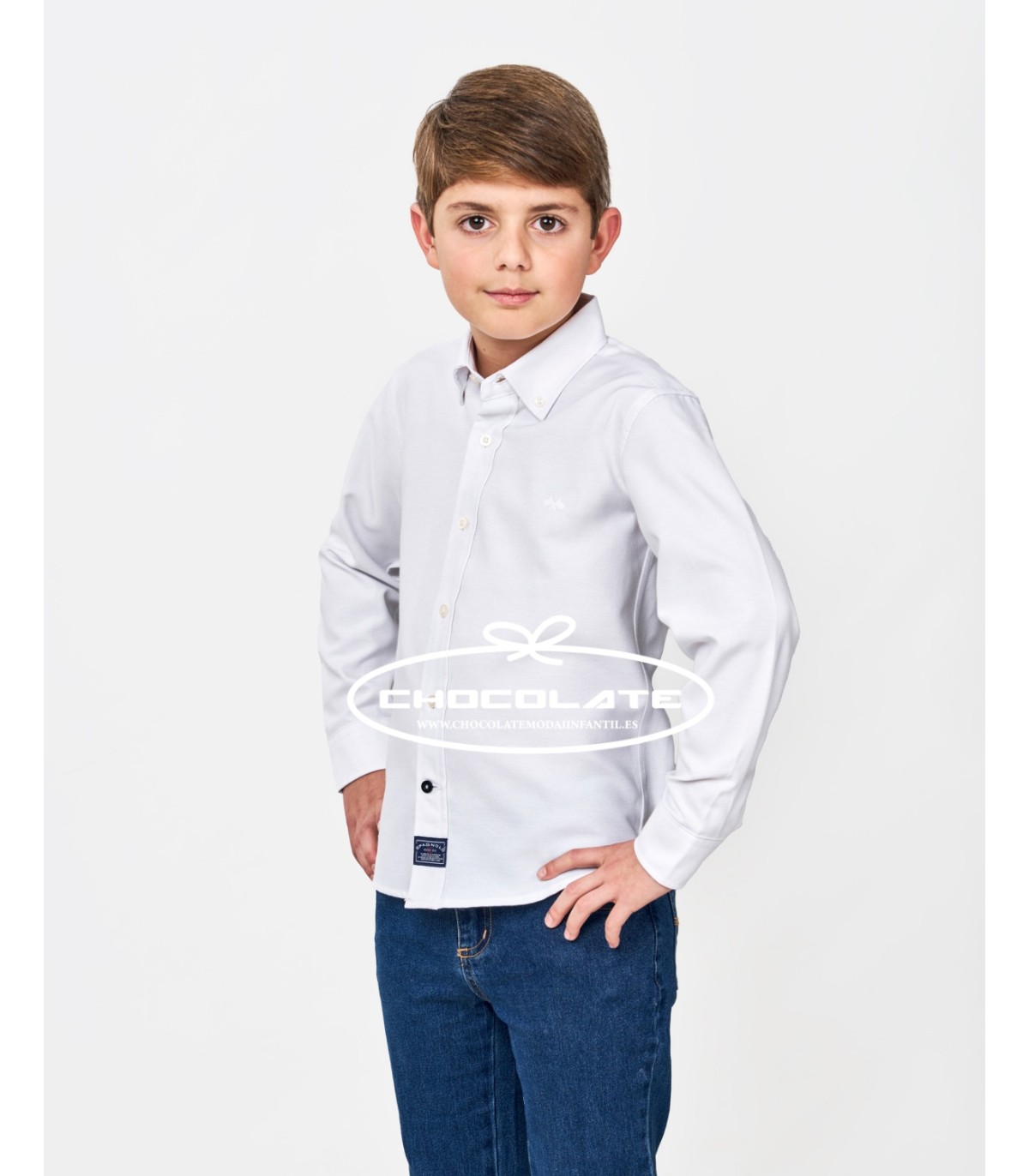 Camisa blanca para niño de Spagnolo | Camisa blanca en tejido oxfor...